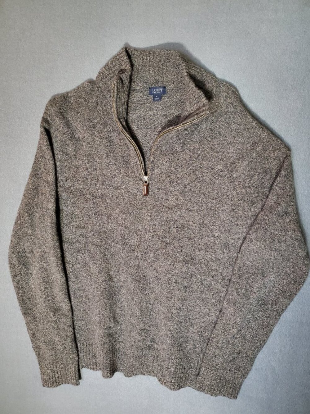 J.Crew Men’s Large 100% Lambswool Brown Quarter Zip Sweater Pullover